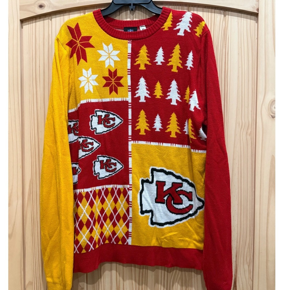 NFL Kansas City Chiefs Ugly Christmas Sweater Mens XL Forever Collectibles Red